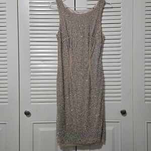 Cache Beaded Dress Tan Size XS